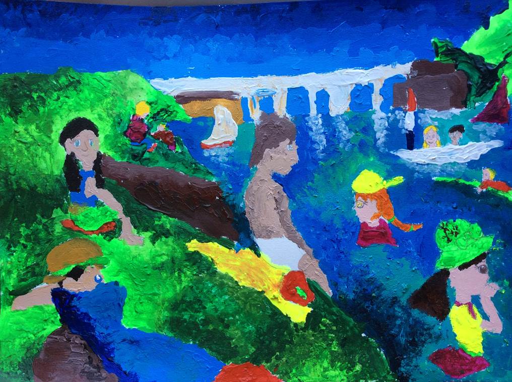 'The River' (after Seurat's The Bathers) by Fang aged 11 from China