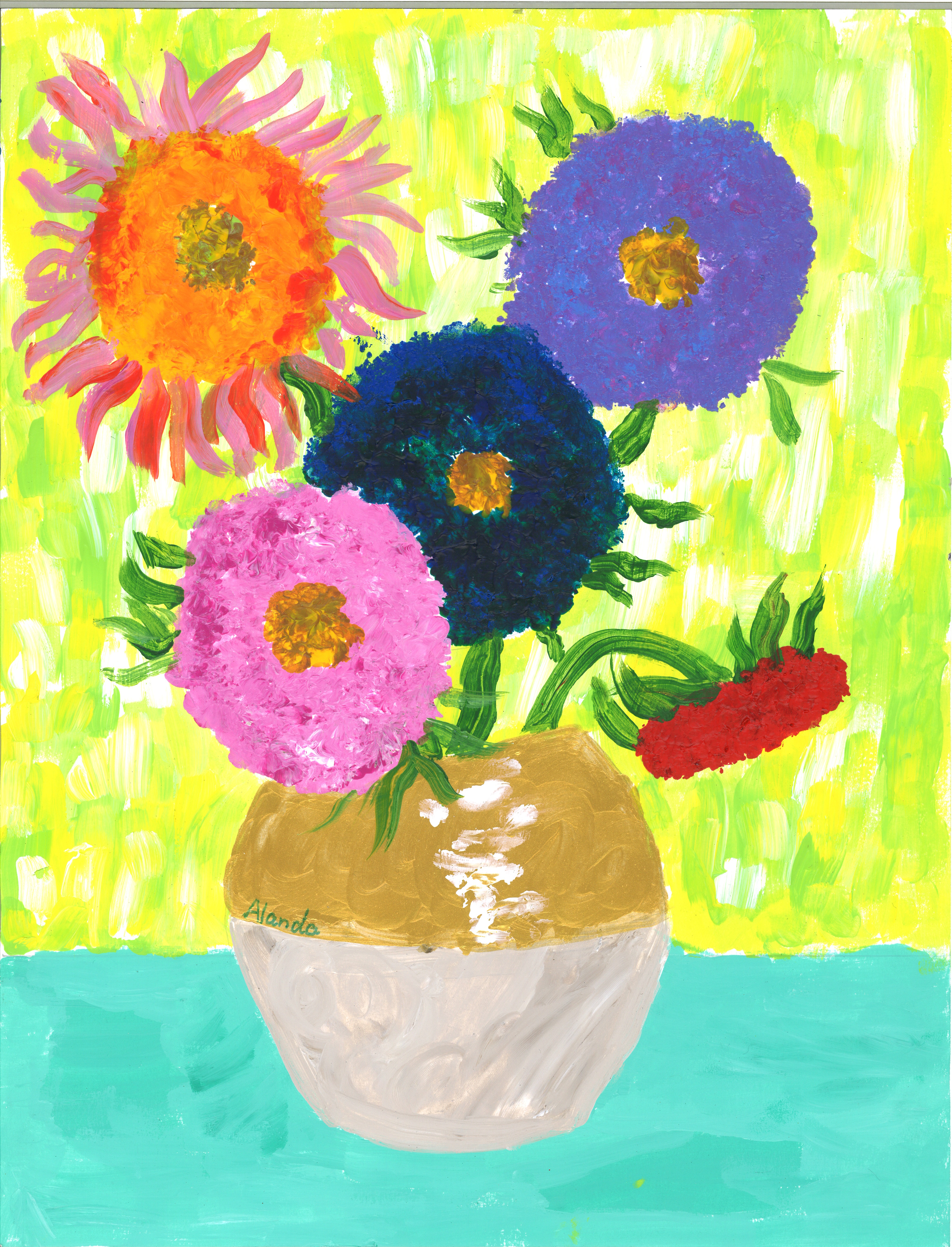 Alanda, aged 9, inspired by Vincent van Gogh, 'Sunflowers'