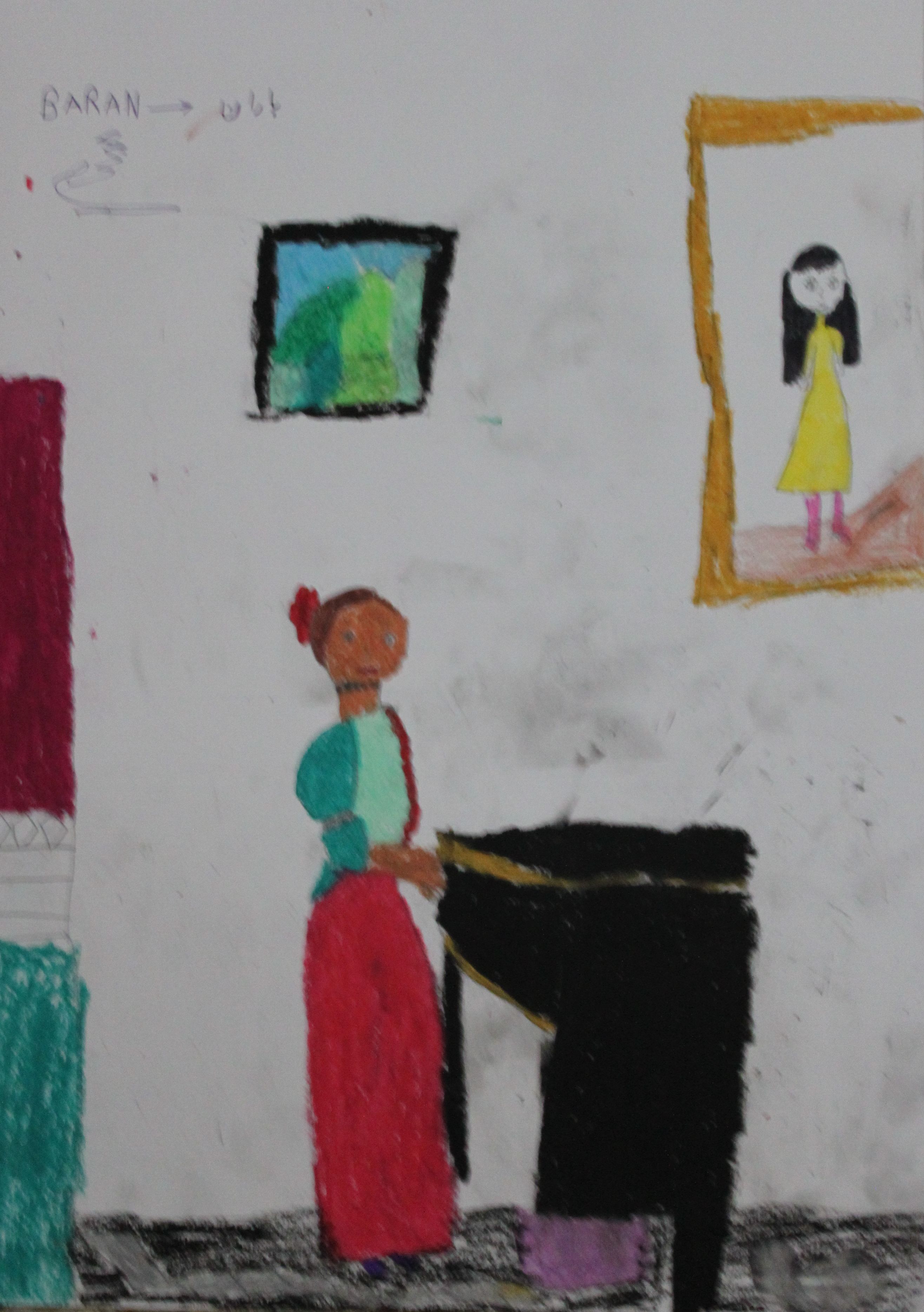 Baran, aged 11, inspired by Johannes Vermeer, 'A Young Woman standing at a Virginal'