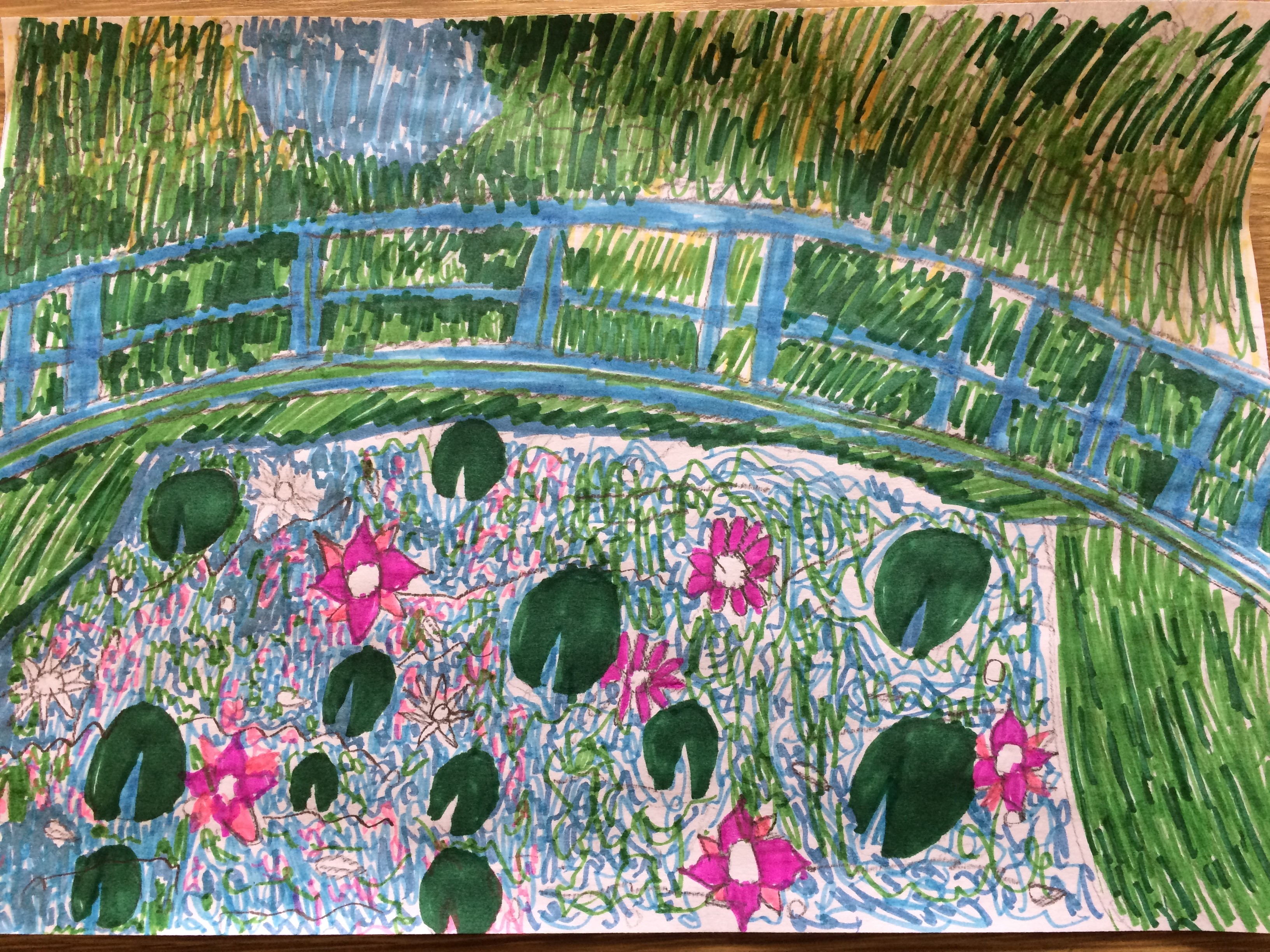 Cash, aged 8, inspired by Claude Monet, 'The Water-Lily Pond'