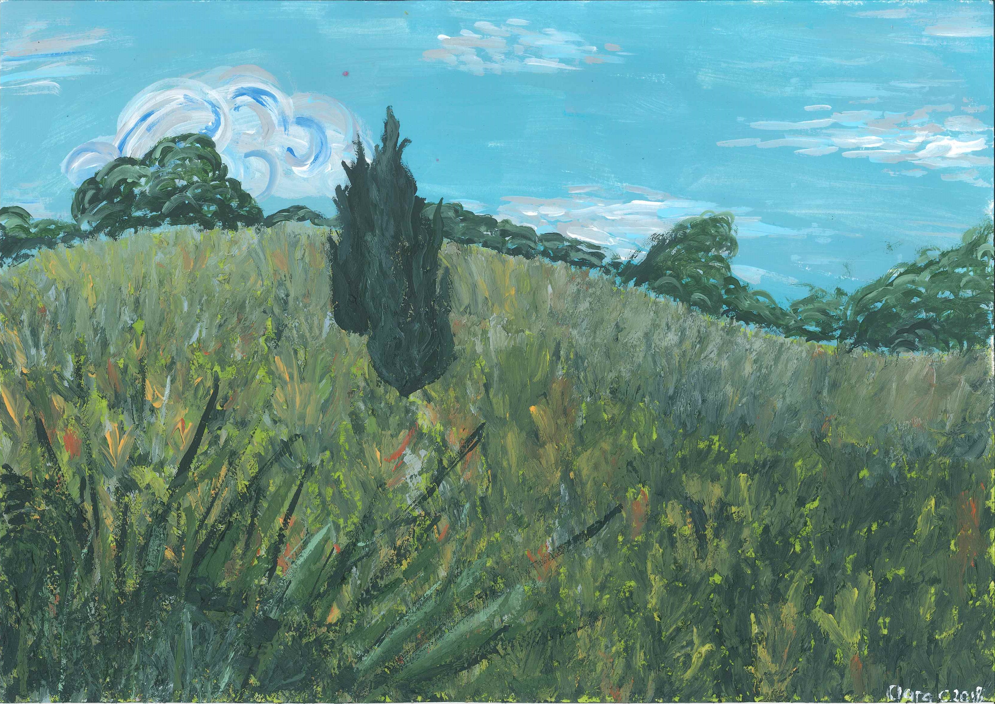 Clara, aged 12, inspired by Vincent van Gogh, 'Long Grass with Butterflies'
