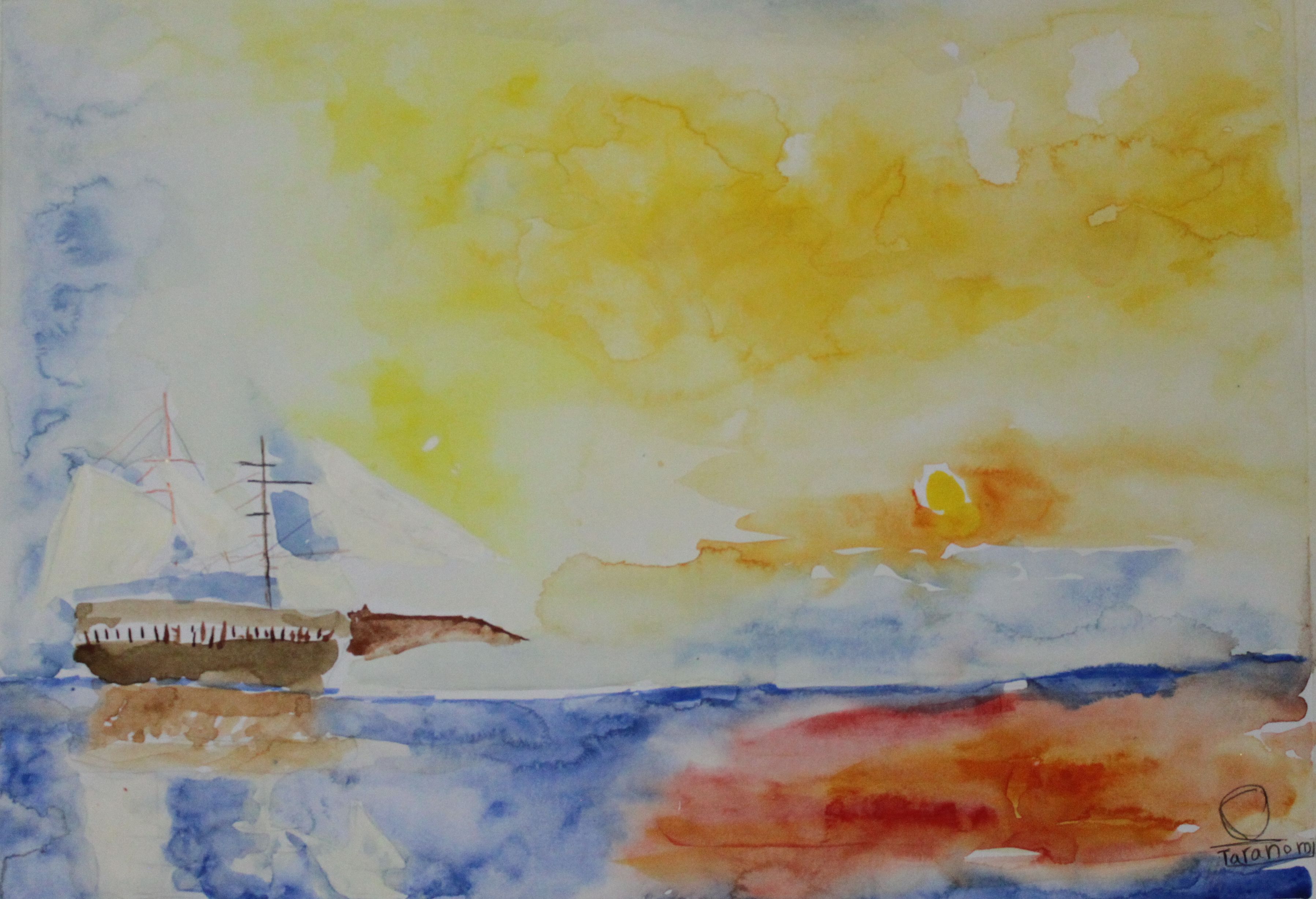 Taranom, aged 9, inspired by Joseph Mallord William Turner, 'The Fighting Temeraire tugged to her last berth to be broken up'