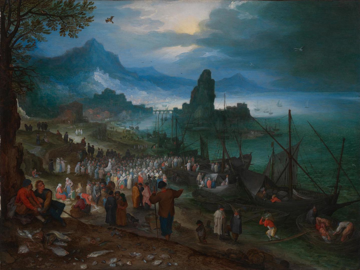 Harbour Scene with Christ preaching by Jan Brueghel the Elder