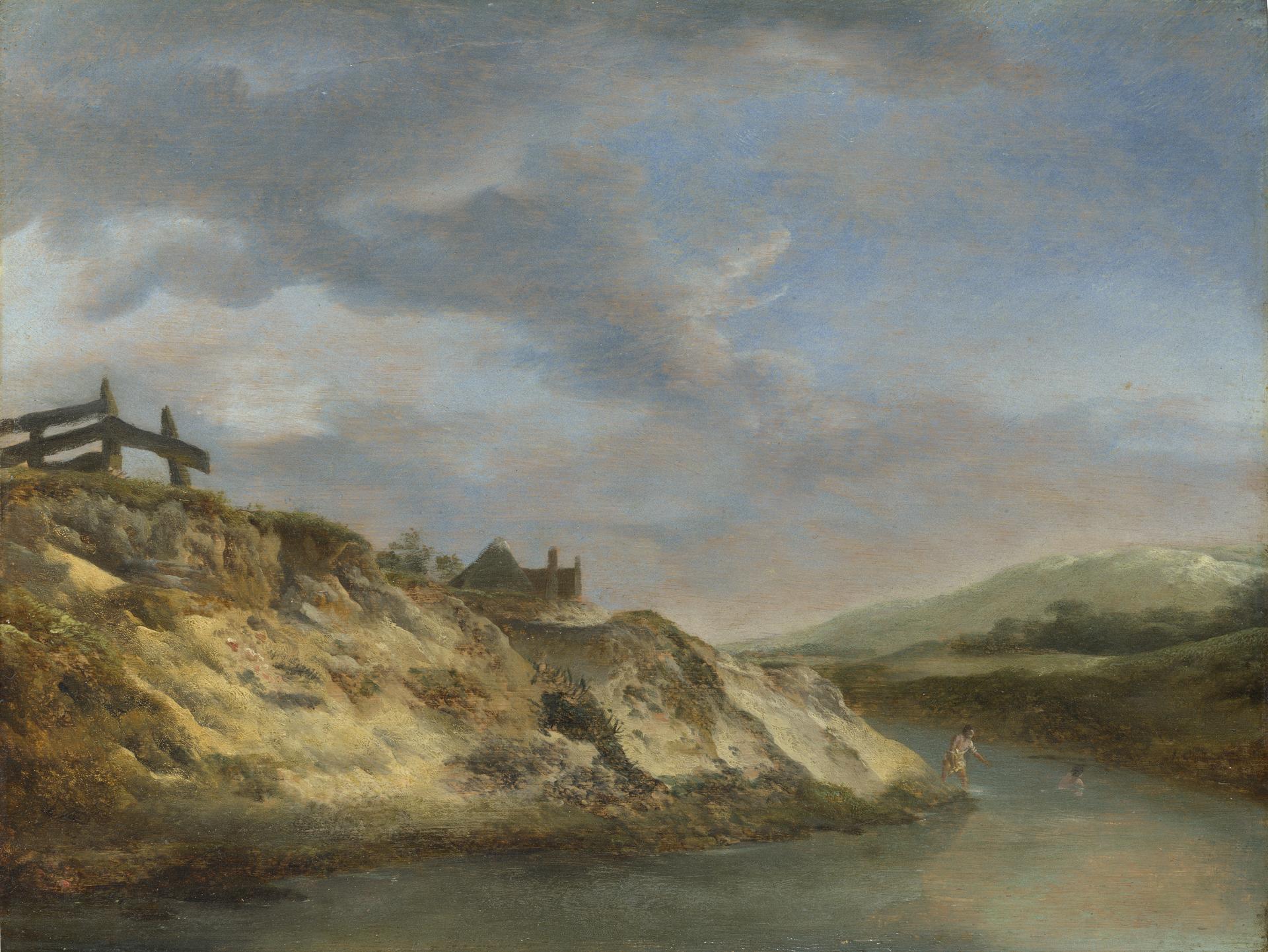 A Stream in the Dunes, with Two Bathers