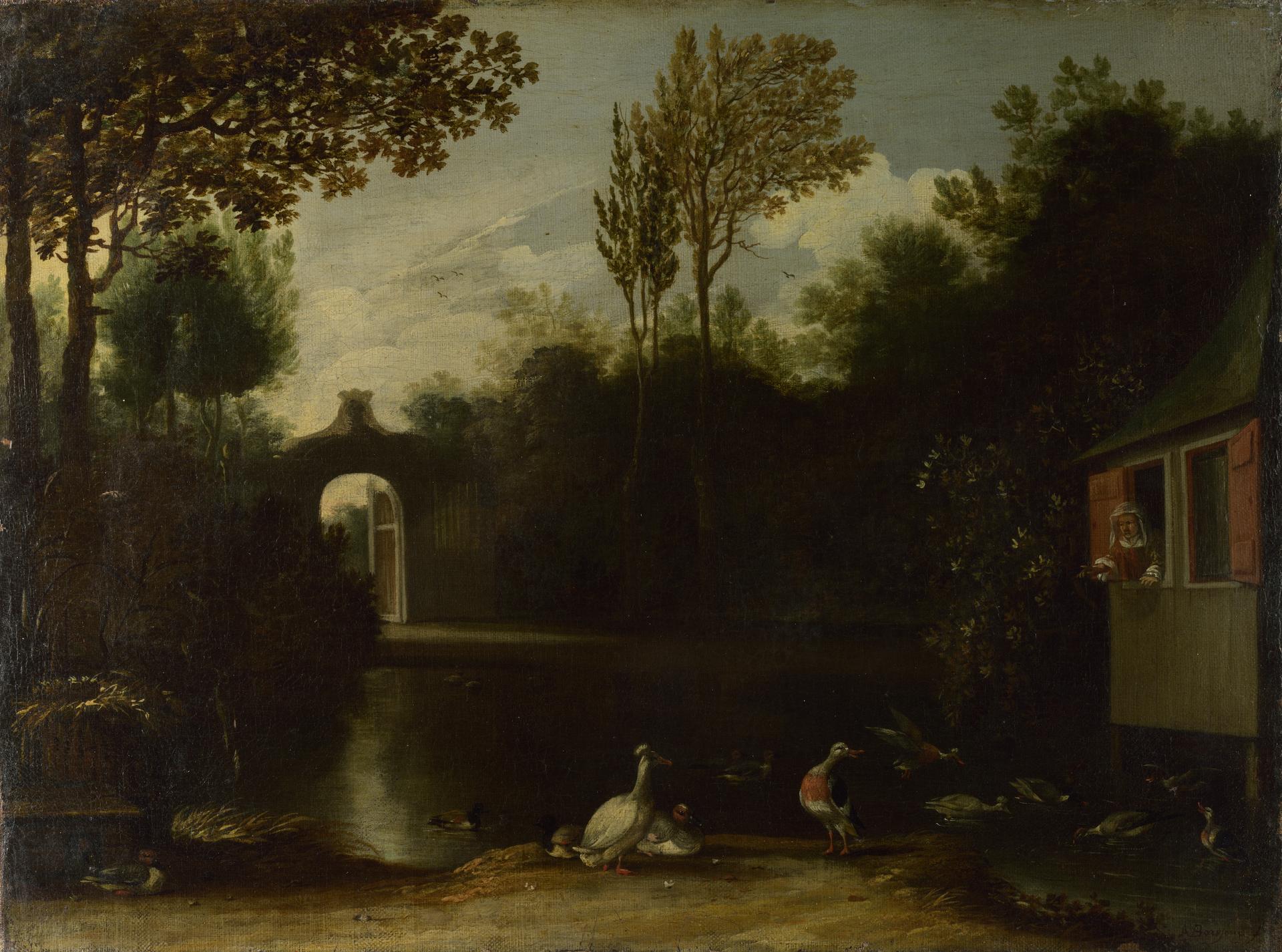 A Garden Scene with Waterfowl