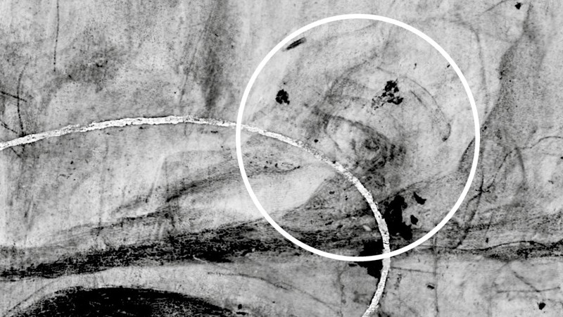 The drawing for the eye of the Virgin from the initial composition as revealed in the IRR