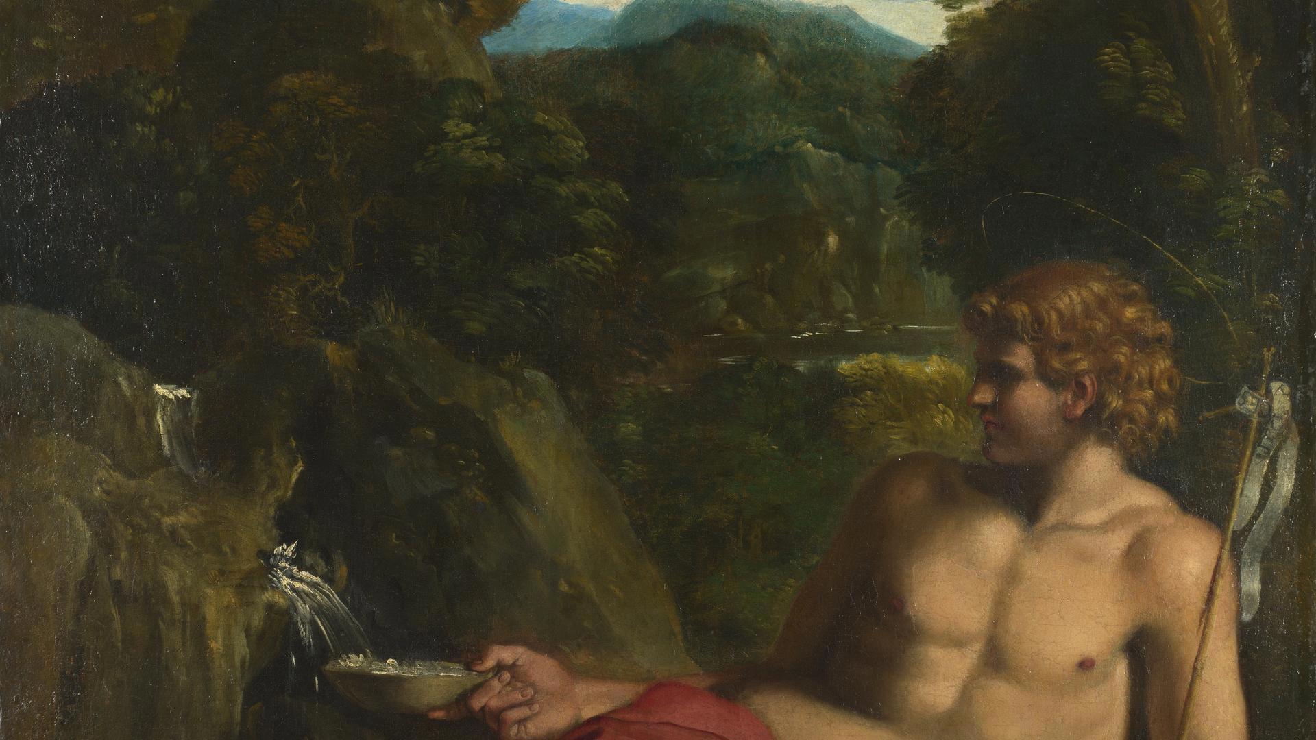 Saint John the Baptist seated in the Wilderness by Circle of Annibale Carracci