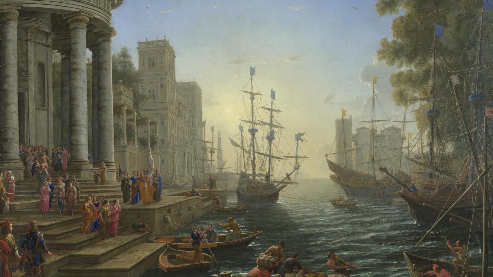 Seaport with the Embarkation of Saint Ursula by Claude