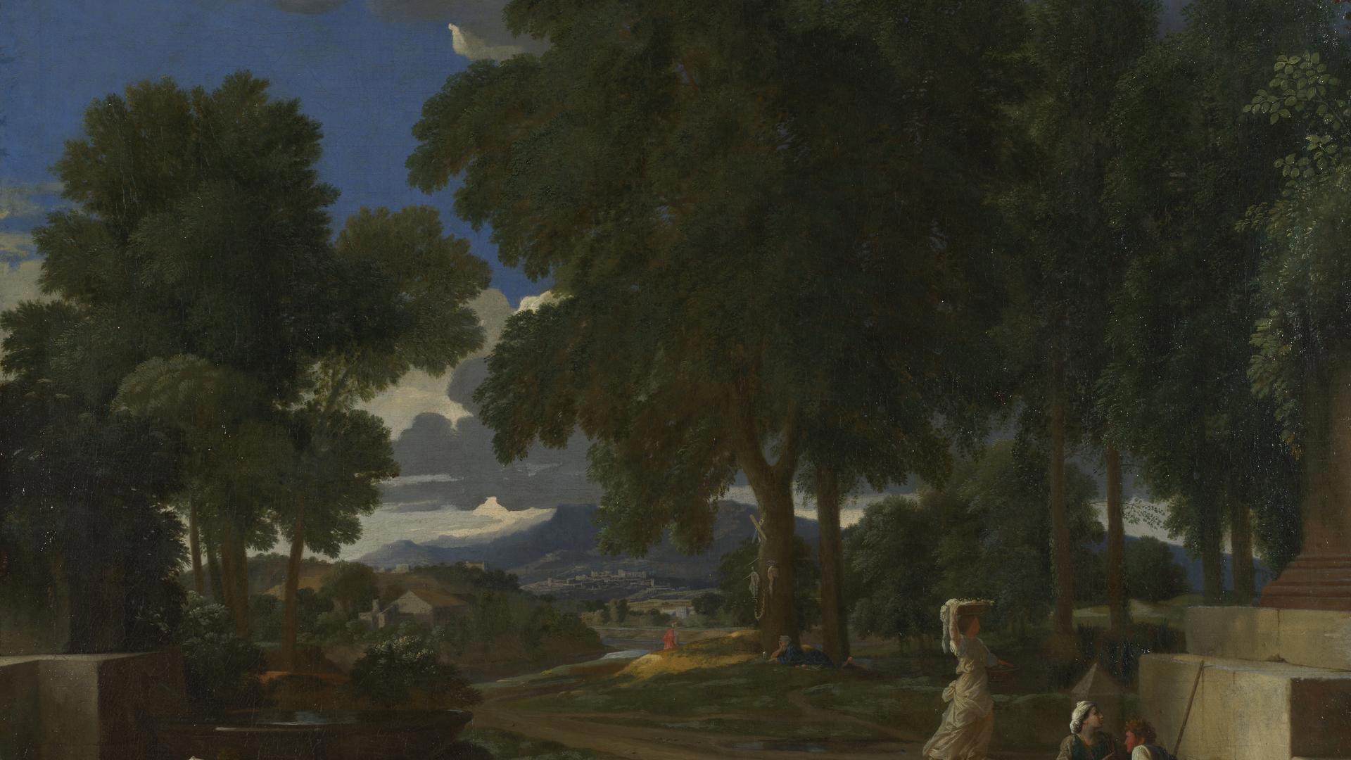 Landscape with a Man washing his Feet at a Fountain by Nicolas Poussin