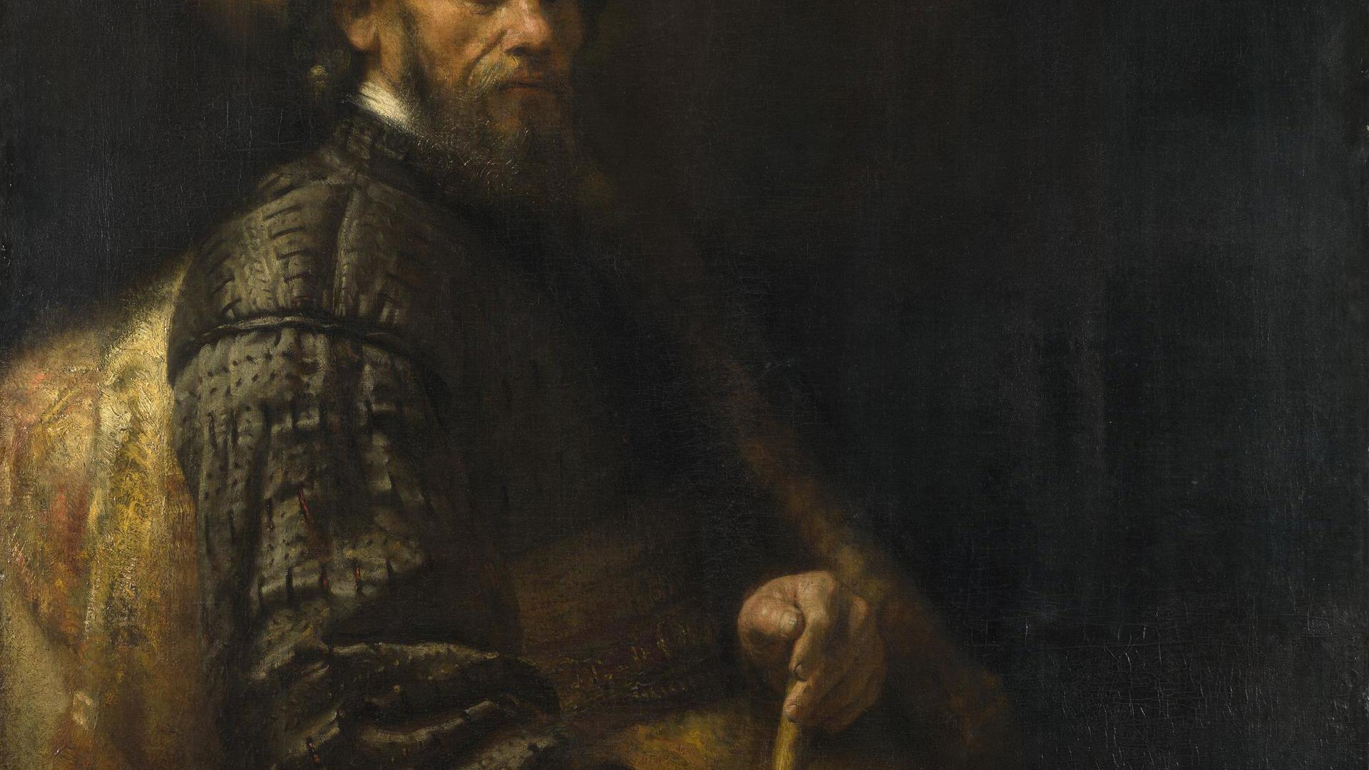 A Seated Man with a Stick by Follower of Rembrandt