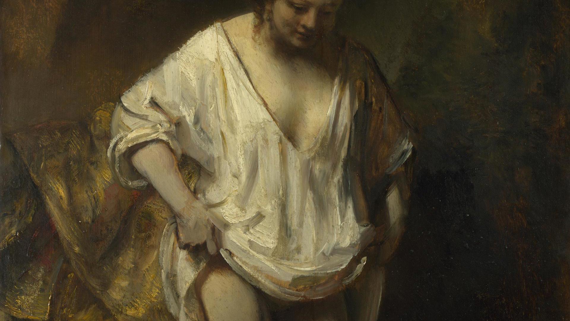 A Woman bathing in a Stream (Hendrickje Stoffels?) by Rembrandt