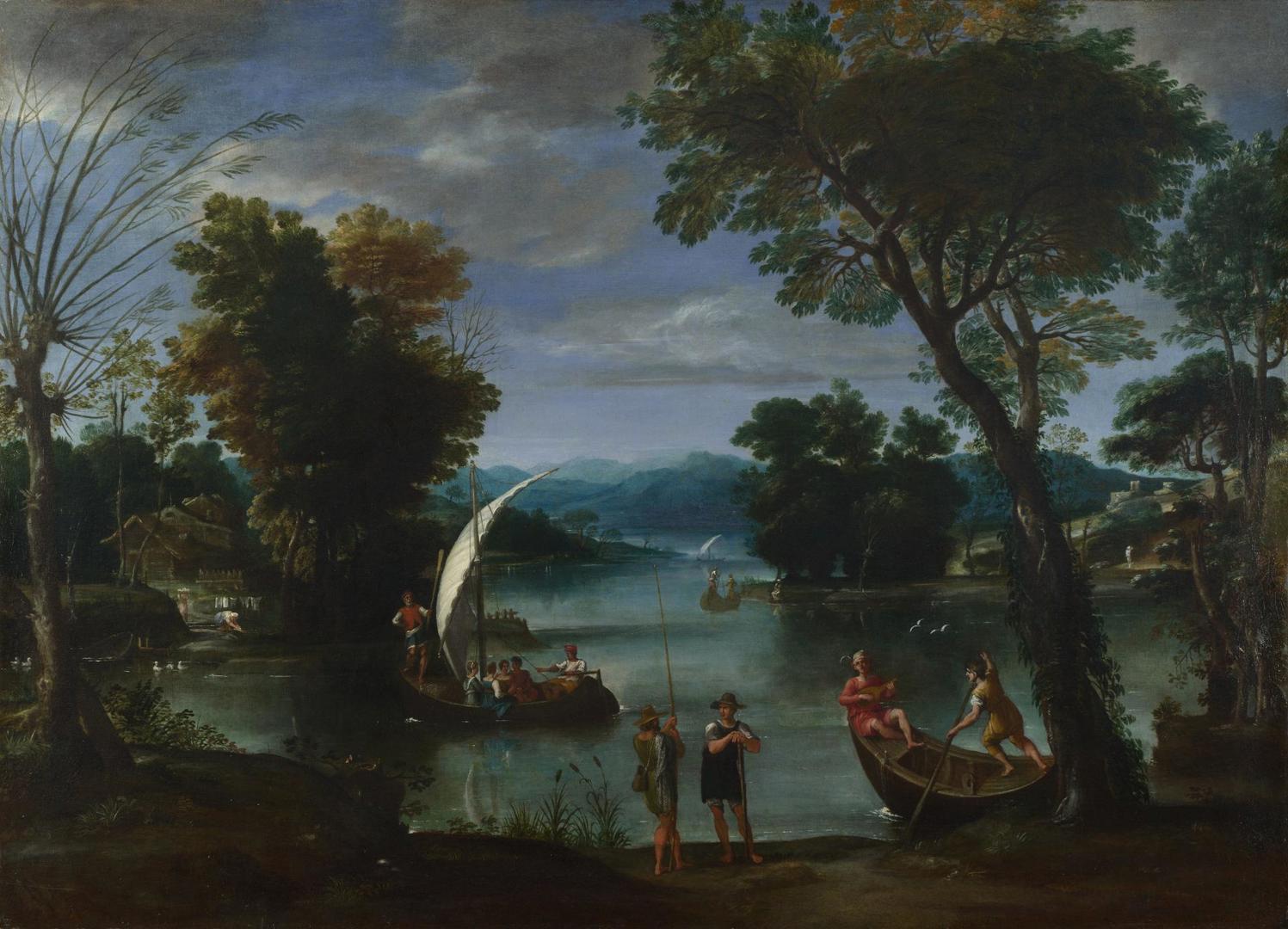 Landscape with a River and Boats by Giovanni Battista Viola