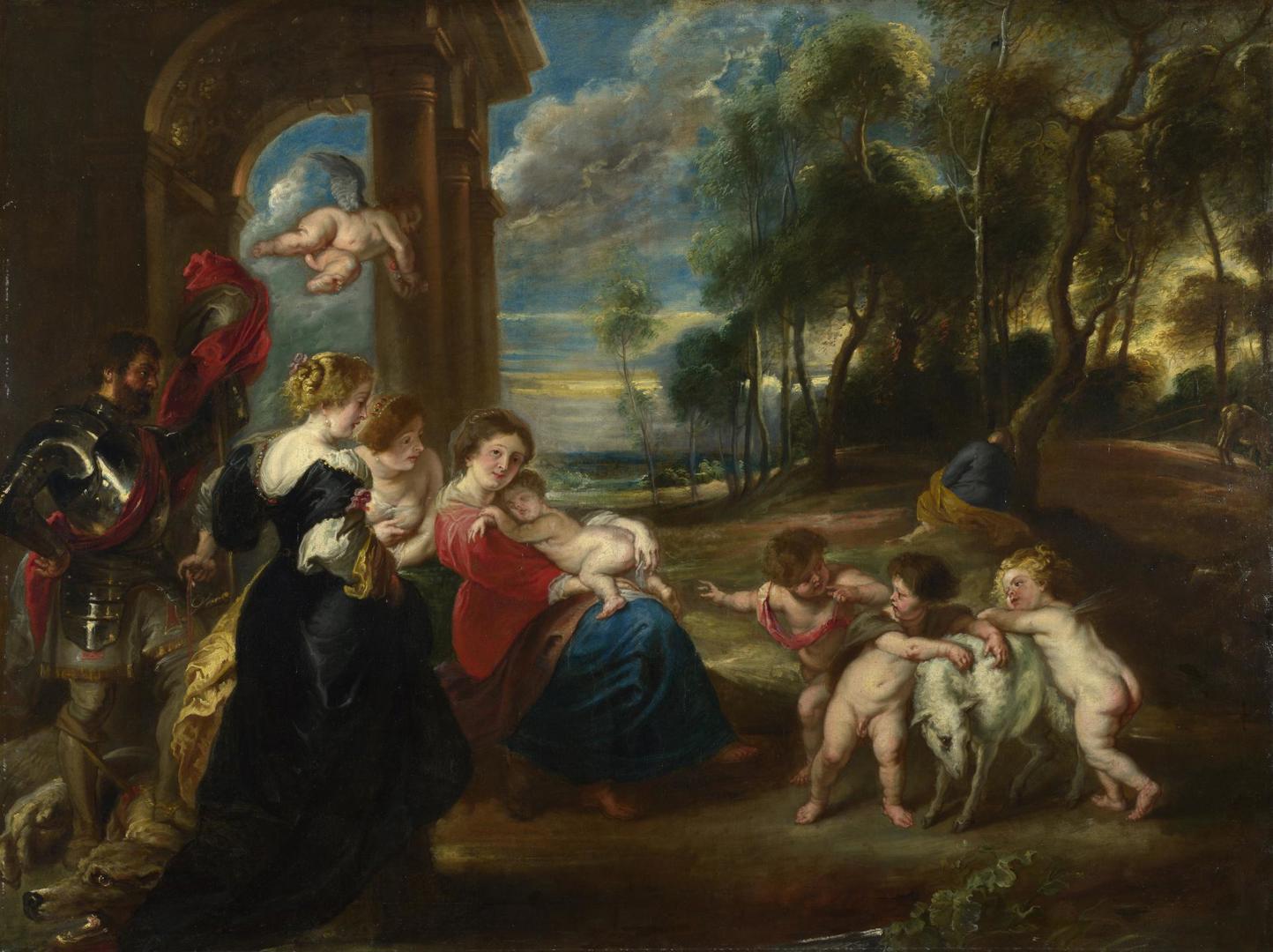 The Holy Family with Saints in a Landscape by Studio of Peter Paul Rubens
