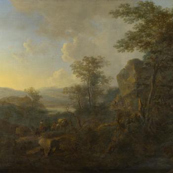 A Rocky Landscape with Peasants and Pack Mules