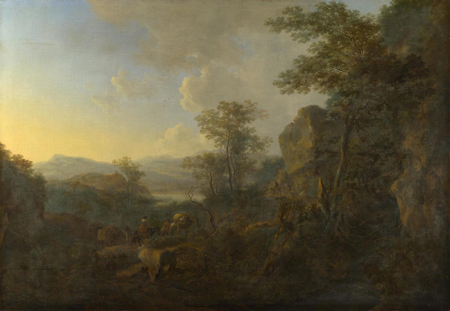 A Rocky Landscape with Peasants and Pack Mules by Jan Both