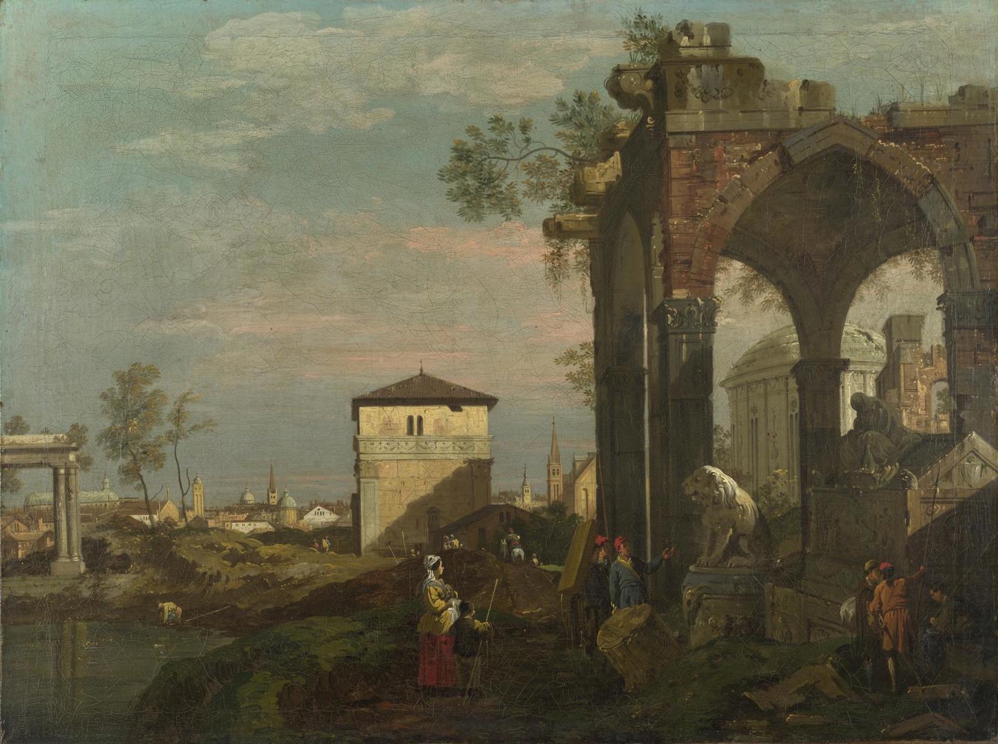 A Caprice Landscape with Ruins by Style of Bernardo Bellotto