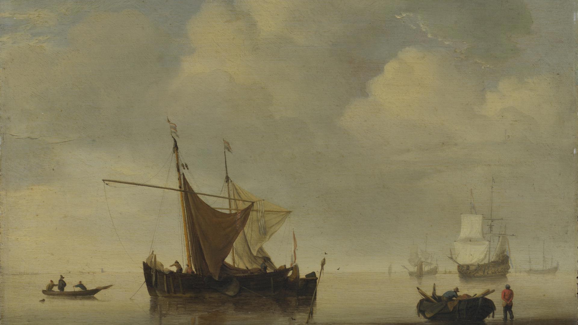 Calm: Two Dutch Vessels by Studio of Willem van de Velde