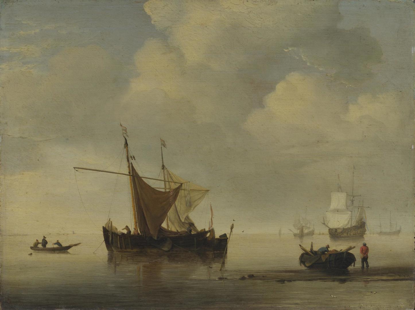 Calm: Two Dutch Vessels by Studio of Willem van de Velde