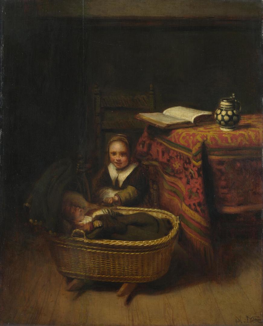 A Little Girl rocking a Cradle by Nicolaes Maes