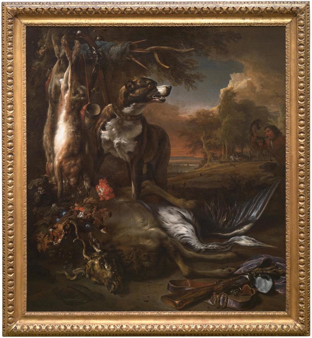 A Deerhound with Dead Game and Implements of the Chase by Jan Weenix