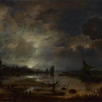 A River near a Town, by Moonlight