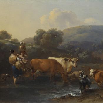 Peasants with Cattle fording a Stream