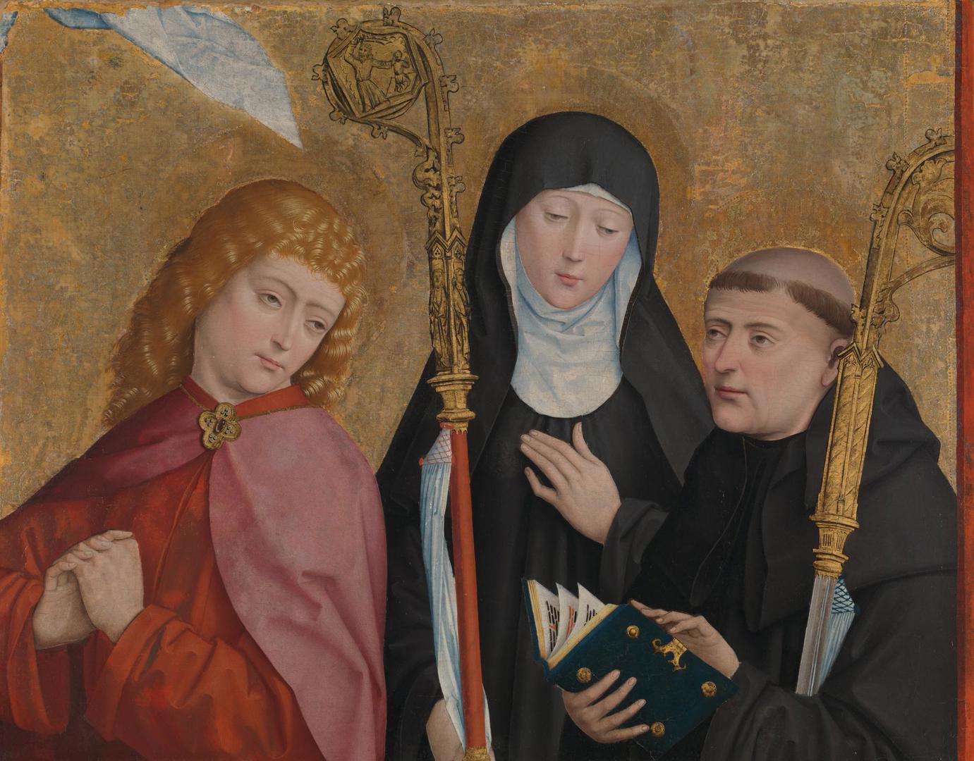 Saints John the Evangelist, Scholastica and Benedict by Master of Liesborn