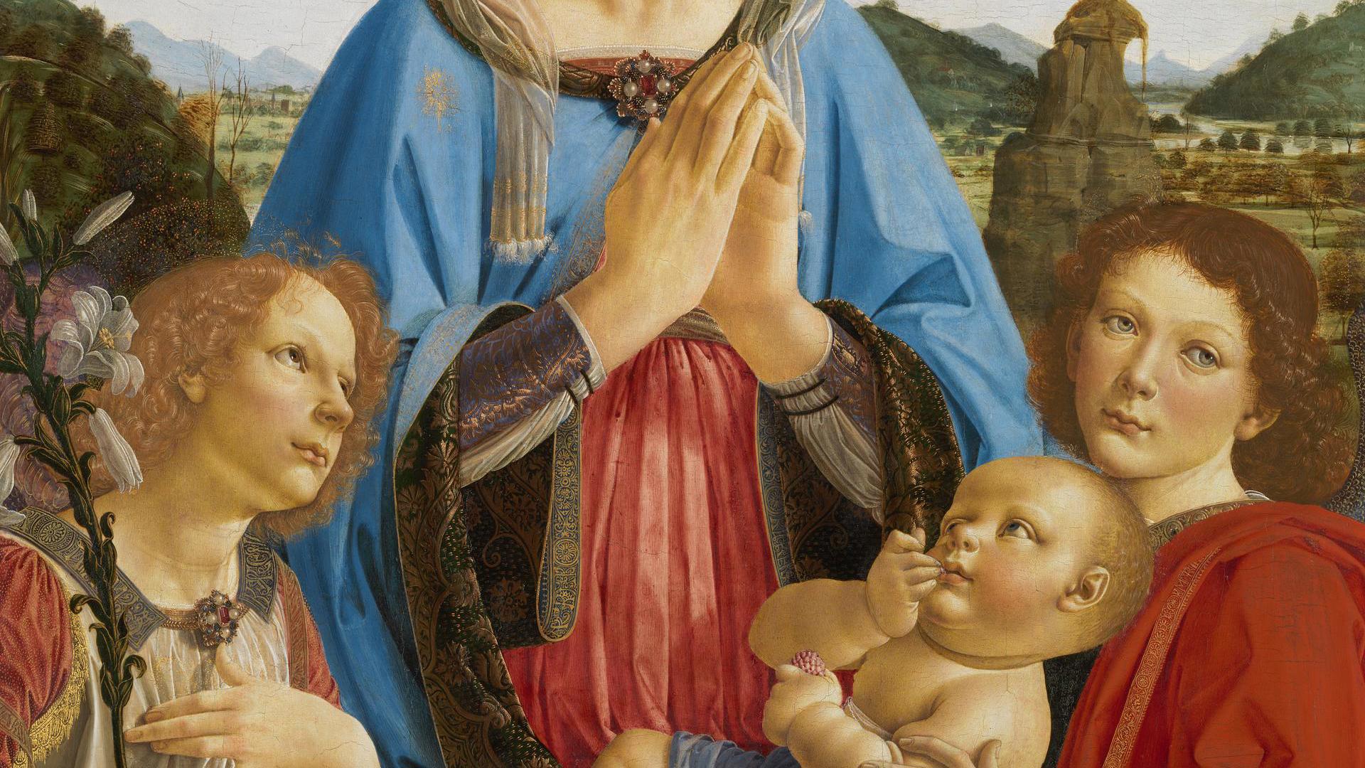 The Virgin and Child with Two Angels by Andrea del Verrocchio and assistant ( Lorenzo di Credi )
