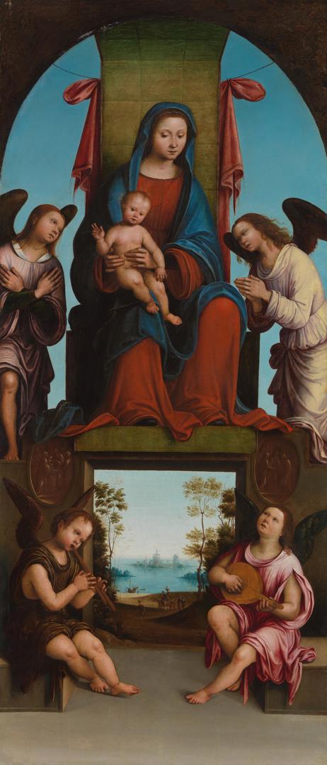 The Virgin and Child enthroned with Angels by Lorenzo Costa