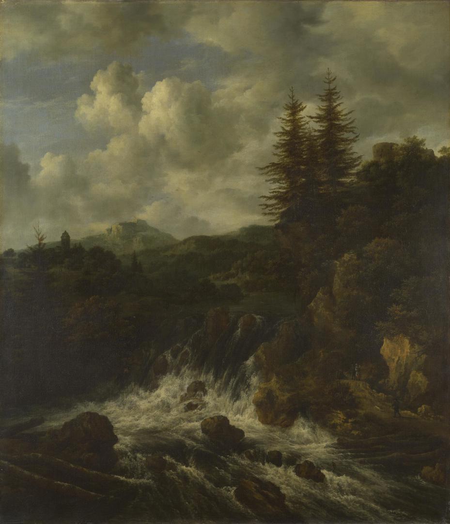 A Landscape with a Waterfall and a Castle on a Hill by Jacob van Ruisdael