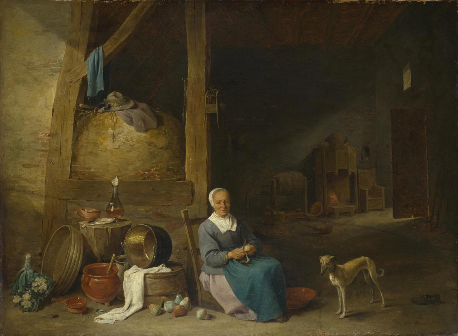 An Old Woman peeling Pears by Follower of David Teniers the Younger