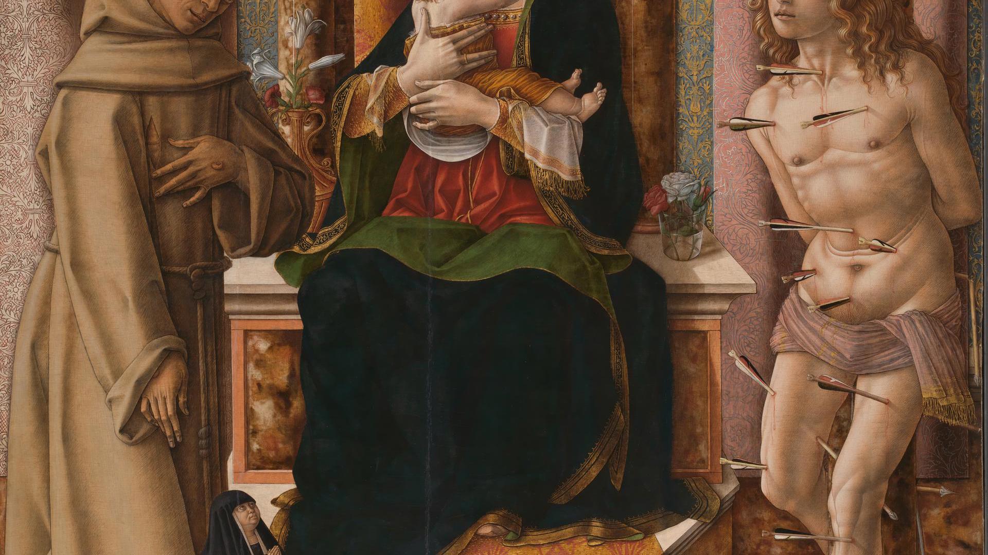 The Virgin and Child with Saints Francis and Sebastian by Carlo Crivelli