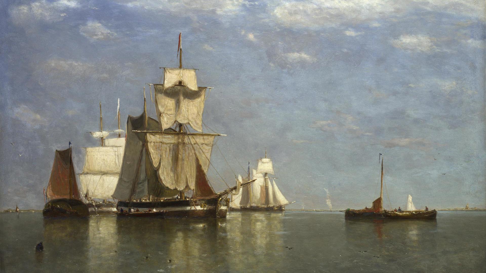 Ships lying off Flushing by Paul Jean Clays