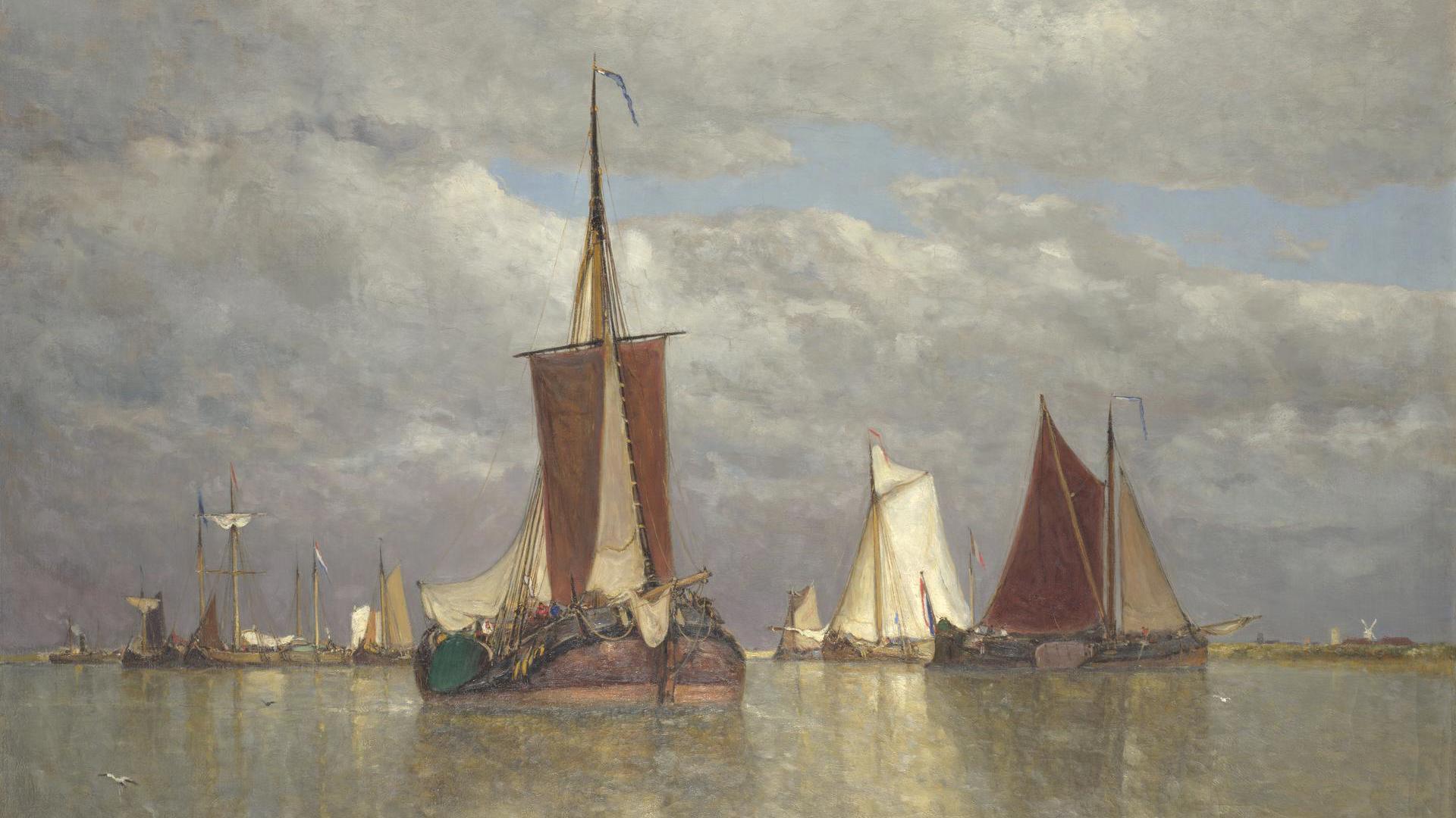 Ships lying near Dordrecht by Paul Jean Clays
