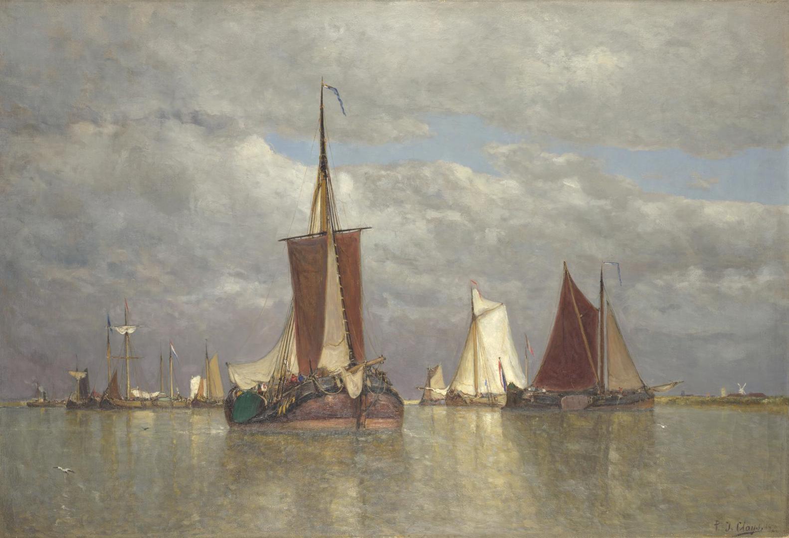 Ships lying near Dordrecht by Paul Jean Clays