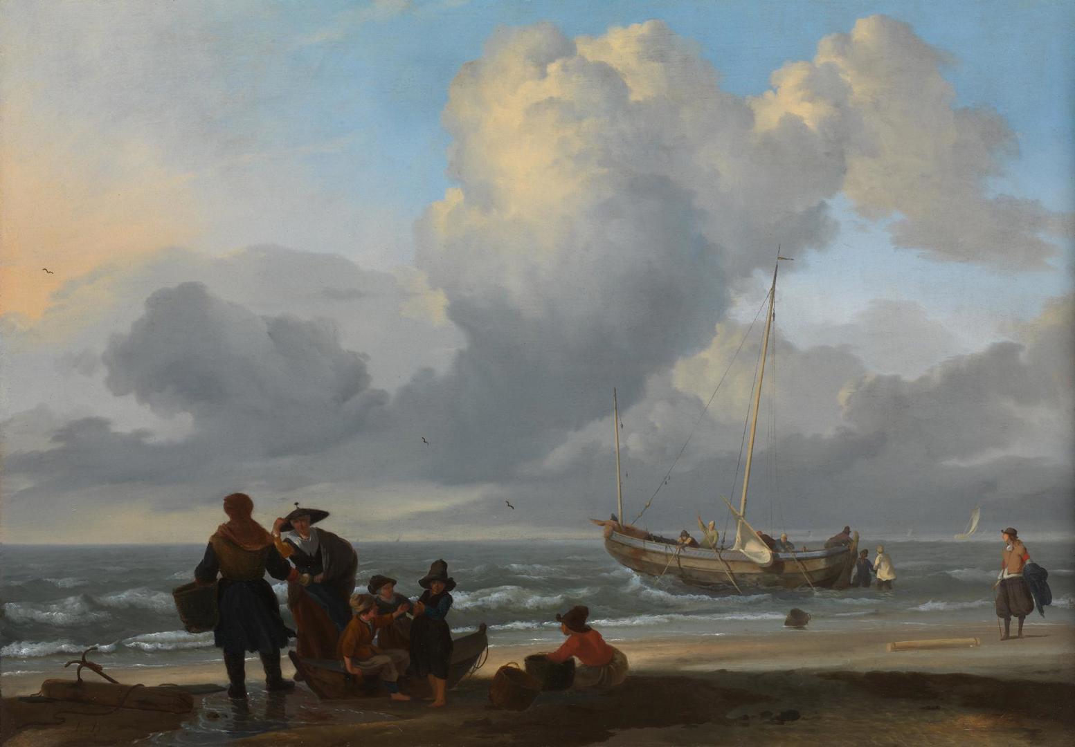 A Beach Scene with Fishermen by Ludolf Bakhuizen