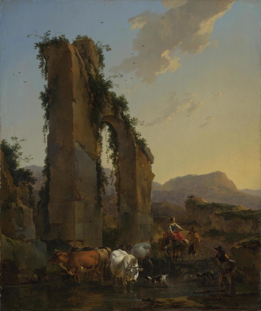 Peasants by a Ruined Aqueduct by Nicolaes Berchem