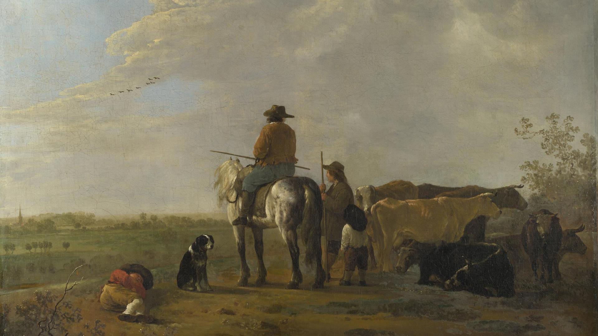 A Landscape with Horseman, Herders and Cattle by Aelbert Cuyp
