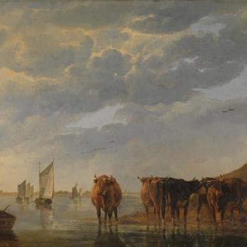 A Herdsman with Five Cows by a River