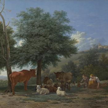 Farm Animals with a Boy and Herdswoman