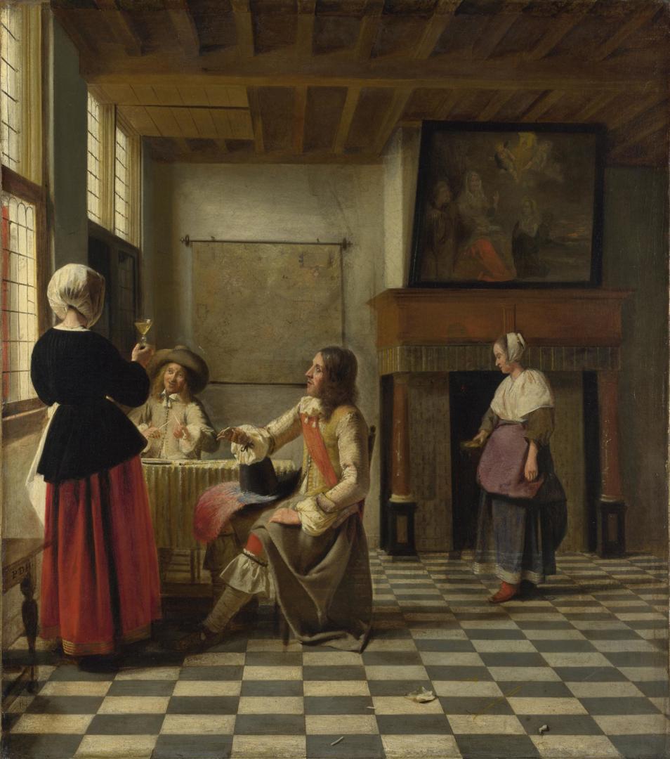 A Woman Drinking with Two Men by Pieter de Hooch