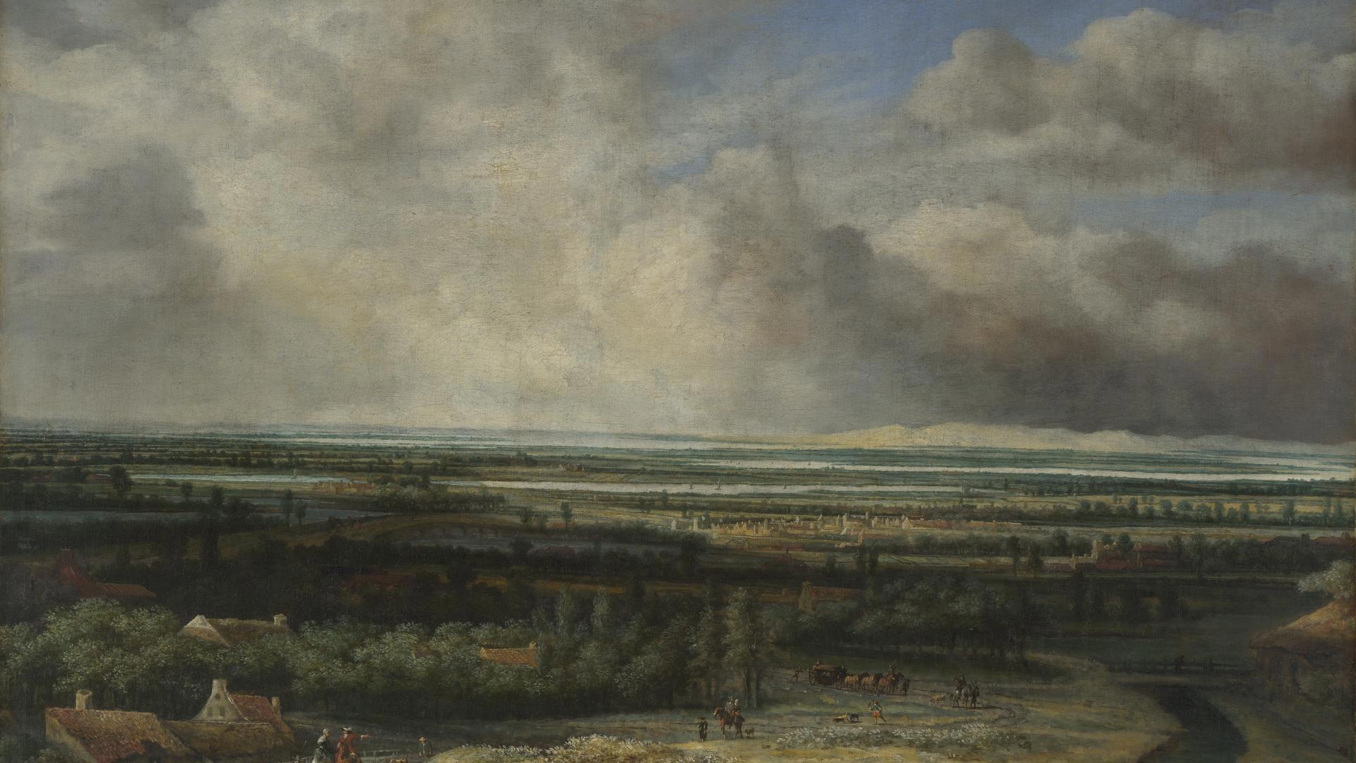An Extensive Landscape with a Hawking Party by Philips Koninck