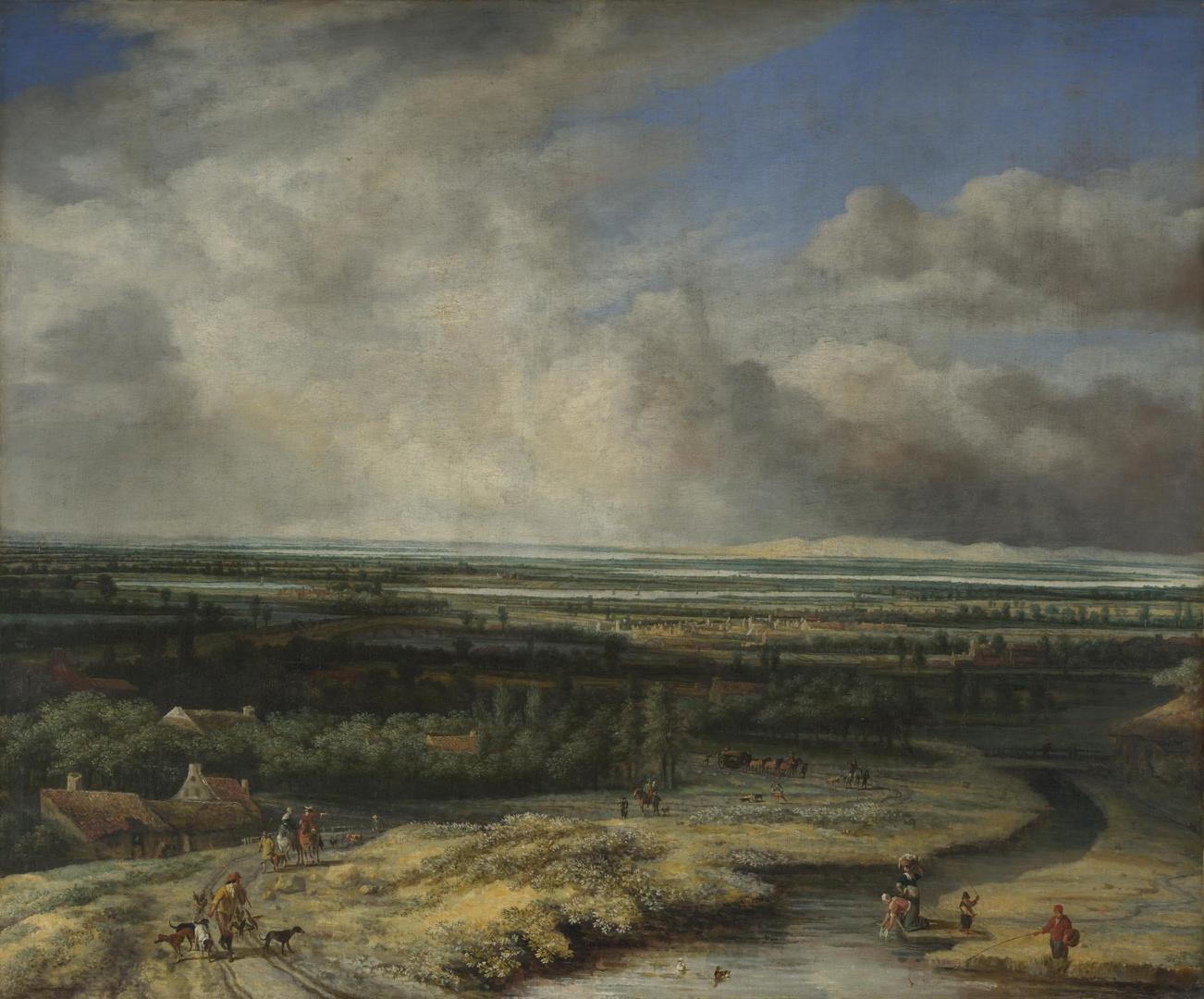 An Extensive Landscape with a Hawking Party by Philips Koninck