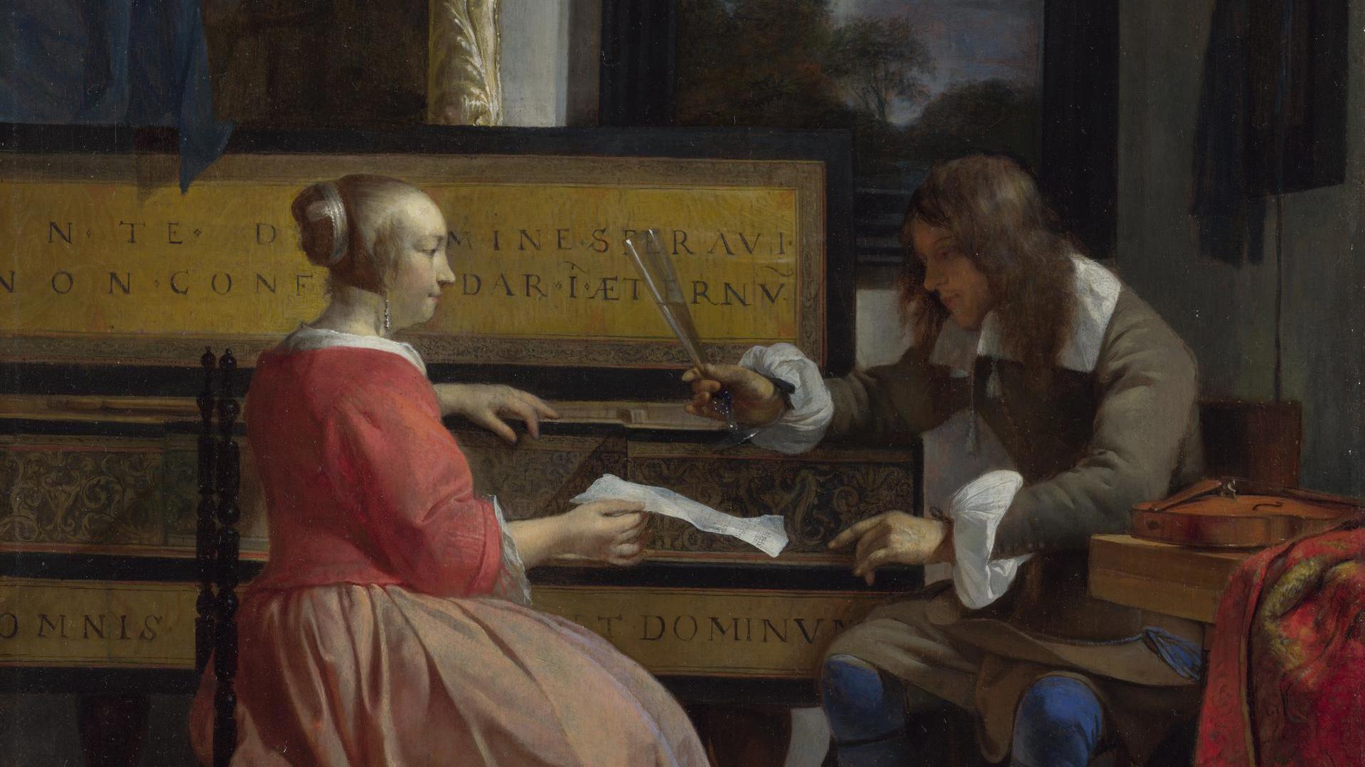 A Man and a Woman seated by a Virginal by Gabriel Metsu
