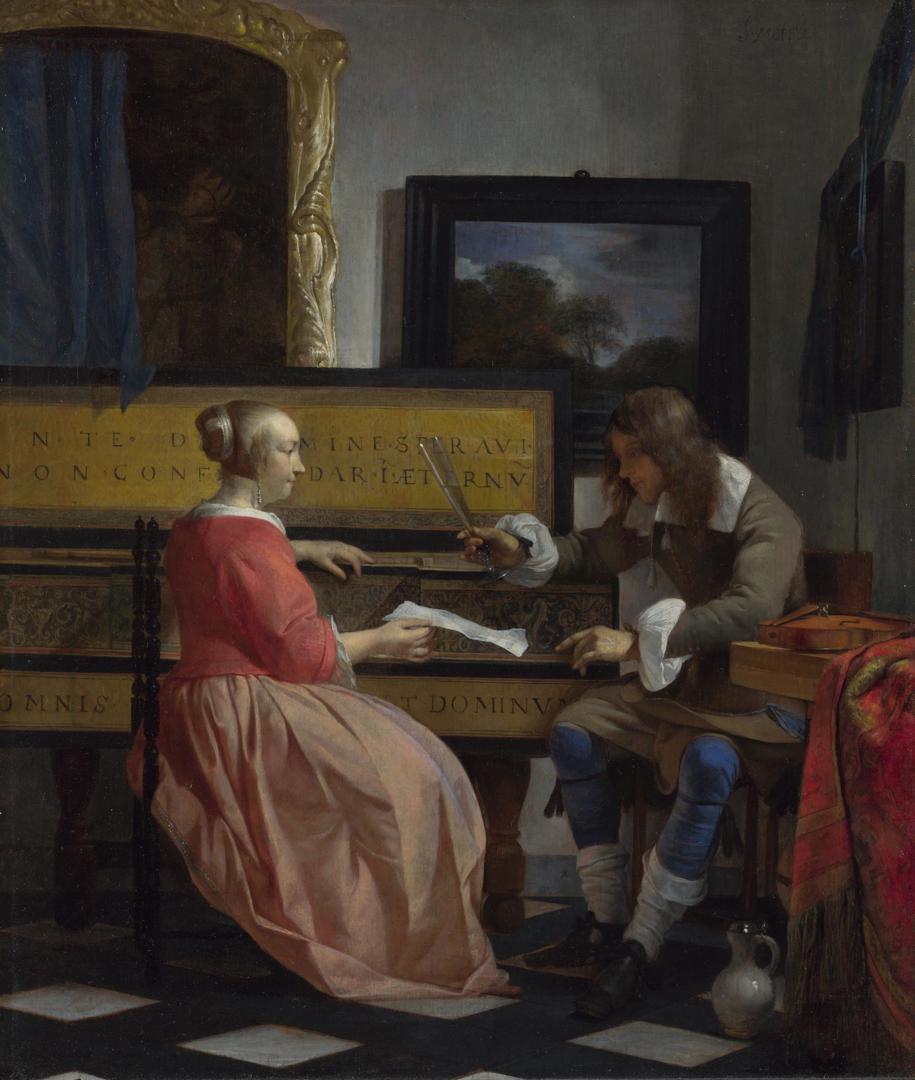 A Man and a Woman seated by a Virginal by Gabriel Metsu