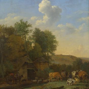 A Landscape with Cows, Sheep and Horses by a Barn