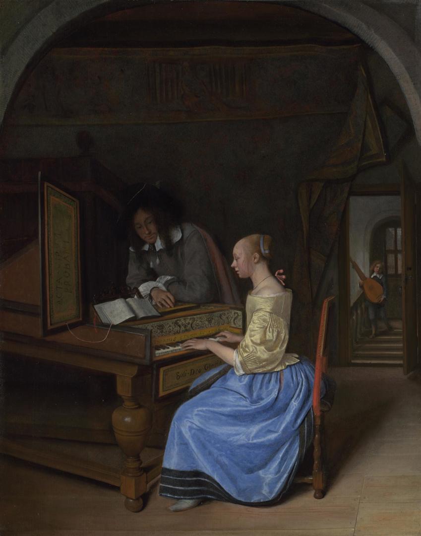 A Young Woman playing a Harpsichord to a Young Man by Jan Steen