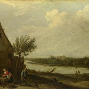 A Cottage by a River with a Distant View of a Castle