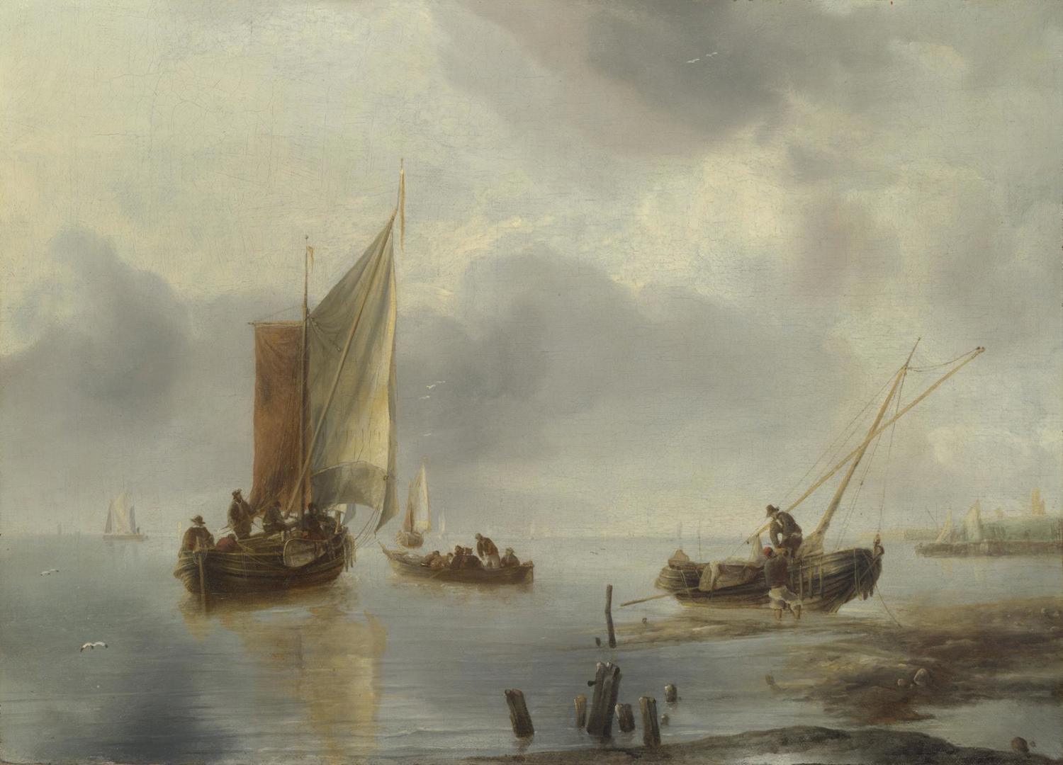 A Small Vessel in Light Airs, and Another Ashore by Jan van de Cappelle