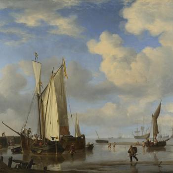 Dutch Vessels Inshore and Men Bathing